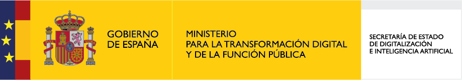 Bandera de España con el escudo nacional y el texto "Ministerio de Asuntos Económicos y Transformación Digital".